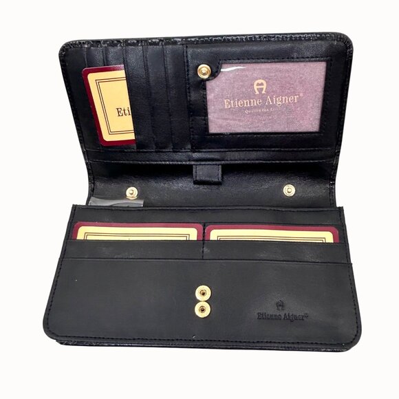 NWOT Etienne Aigner Black Croc-Embossed Leather Foldover Wallet - Picture 3 of 7